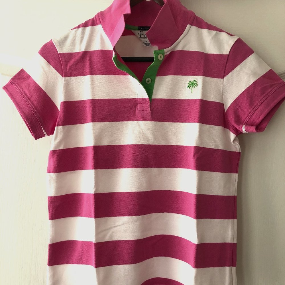 Lilly Pulitzer Pink/White Striped "Shrunken" Polo/Golf Top